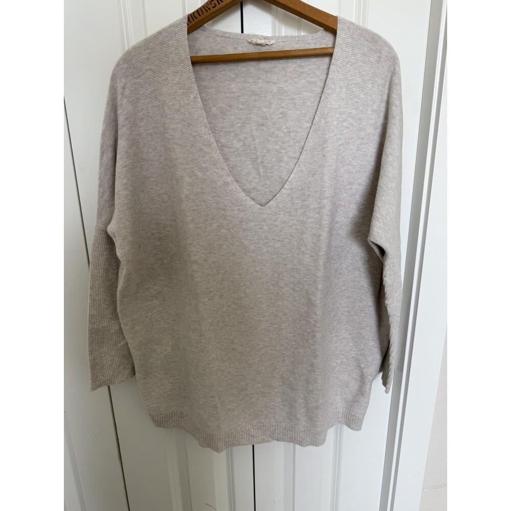 Eileen Fisher Beige Organic Cotton Oversized V-Neck Sweater Medium RN 78121 Peru
